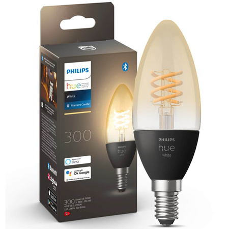 Żarówka LED Świeczka E14 B40 4,5W 2100K Ciepła Filament PHILIPS HUE White Bluetooth Zigbee