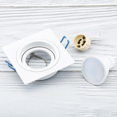 Oprawa HALOGENOWA Podtynkowa Ruchoma GU10 MR16 Kwadrat Biała CASSIO LUMILED + Żarówka LED GU10 6W = 60W 580lm Neutralna