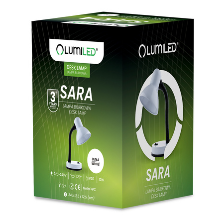 Lampka Biurkowa Stołowa Regulowana SARA Szkolna Nocna E27 Biała LUMILED