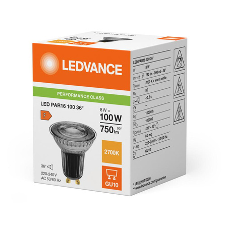 Żarówka LED Reflektor GU10 PAR16 8W = 100W 750lm 2700K Ciepła 36° Ledvance