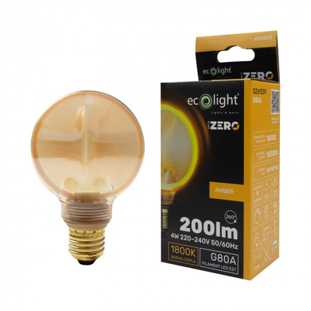 Żarówka LED Kula G80 E27 4W 200lm 1800K Ciepła FILAMENT Dekoracyjna ZERO Ecolight