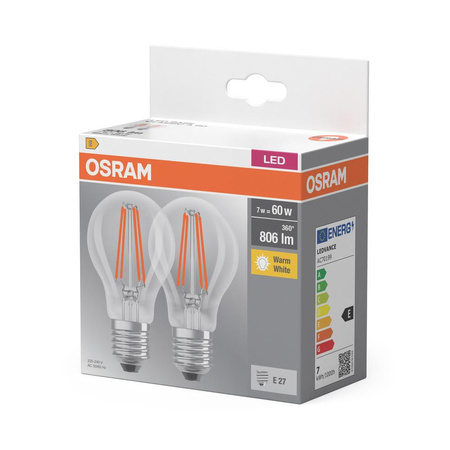 2x Żarówka LED A60 E27 6.5W = 60W 806lm 2700K Ciepła 300° BASE Osram