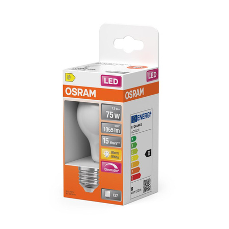 Żarówka LED A60 E27 7.5W = 75W 1055lm 2700K Ciepła 300° Ściemnialna Retrofit Filament CLASSIC Osram