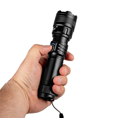 Latarka Akumulatorowa LED Taktyczna 600lm 10W Lampka Ręczna Mocna ZOOM POWERBANK VA0179 VAYOX