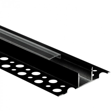 Profil Aluminiowy Natynkowy Czarny do LED do Płyt KARTON / GIPS 2m z Przezroczystym Kloszem i Zaślepkami Ecolight
