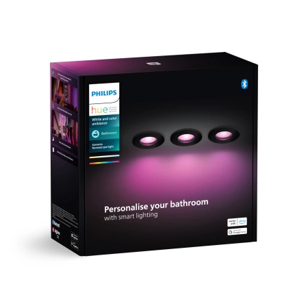 Oprawa Podtynkowa Wpuszczana Łazienkowa LED Xamento 3x 4.2W IP44 CCT RGB Okrągła Czarna PHILIPS HUE Bluetooth