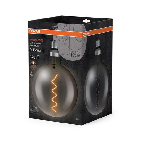 Żarówka LED Dekoracyjna G200 Kula E27 4W = 15W 140lm 1800K Ciepła 340° Dymiona Ściemnialna Vintage 1906 Osram