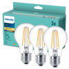 3PAK Żarówka LED E27 A60 8.5W = 75W 1055lm 2700K Ciepła Filament PHILIPS