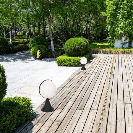 Lampa Ogrodowa Zewnętrzna CIRCULO E27 IP44 Stołowa Stojąca Kula Czarno-Biała Eko-Light