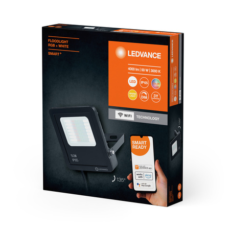 Inteligentny Naświetlacz LED Reflektor 50W 3000lm 3000K Ciepła RGBW Ściemnialny Czarny SMART+ WiFi Multicolor Ledvance