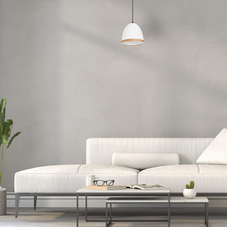 Lampa wisząca STUDIO 1xE27 Klasyczny Klosz Drewniane Wykończenie Biała MLP8849 Milagro Metal + Drewno