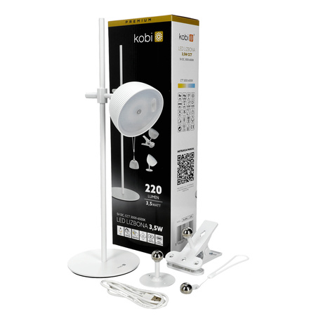 Lampka Biurkowa Stołowa LED 3.5W 220lm CCT 120° Akumulatorowa Biała IP54 Lizbona Kobi