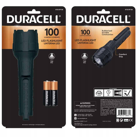 Latarka Gumowa LED Ręczna Taktyczna Bateryjna 2xAA 100lm DURACELL