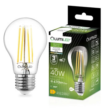 Żarówka LED E27 A60 4W = 40W 470lm 4000K Neutralna 360° Filament LUMILED