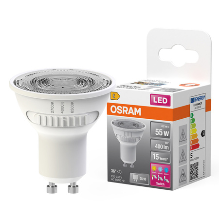 Żarówka LED PAR16 Reflektor GU10 4.2W = 55W 400lm 2700 - 4000 - 6500K CCT 36° SUPERSTAR Osram
