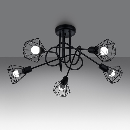 Lampa Sufitowa Wisząca 5x E14 Żyrandol Geometryczna Geometryczna Czarna Nowoczesna Artemis Sollux