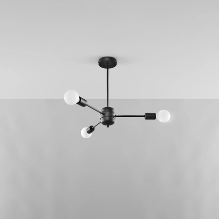 Lampa Sufitowa Wisząca Zwis 3x E27 Żyrandol Nieregularna Czarna Nowoczesna Lango Sollux