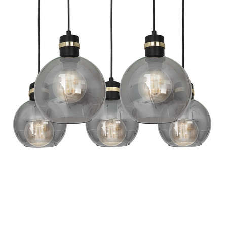 Lampa wisząca OMEGA 5xE27 Prostokąt Przydymione Szkło Kula MLP6535 Milagro Metal + Szkło