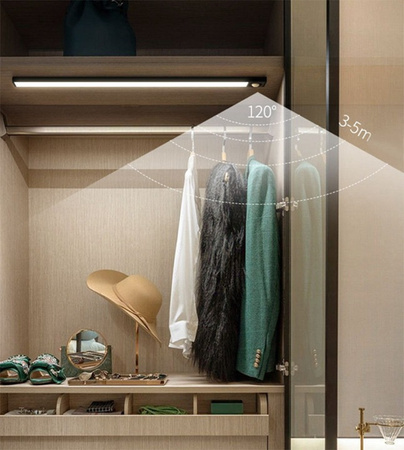 Lampka Podszafkowa LED Listwa Meblowa Samoprzylepna 2W 4500K 40cm z Czujnikiem Ruchu Srebrna