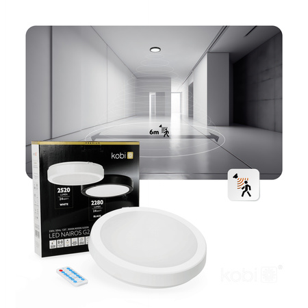 Plafon LED Łazienkowy Sufitowy Natynkowy 24W 2520lm 4000K 120° z Czujnikiem Ruchu i Zmierzchu Biały IP65 Nairos Kobi