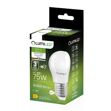 Żarówka LED E27 Kulka P45 10W = 75W 1100lm 4000K Neutralna 180° LUMILED