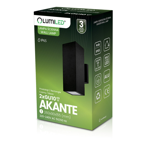 Lampa Ogrodowa Zewnętrzna Kinkiet Elewacyjny GU10 LED IP65 AKANTE LUMILED