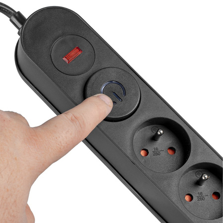 Przedłużacz z Układem Przeciwprzepięciowym 1.5M 5GN Sieciowy Czarny Listwa Zasilająca + Wyłącznik