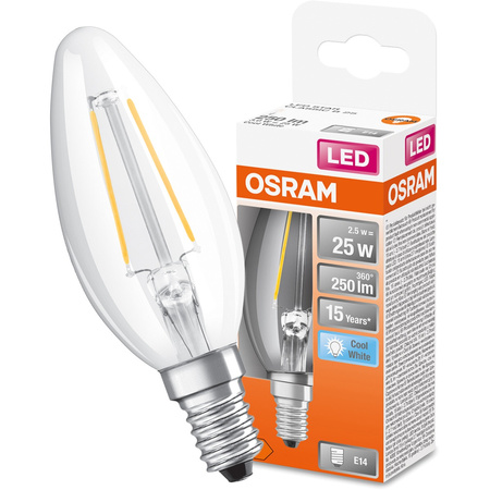 Żarówka LED B35 Świeczka E14 2.5W = 25W 250lm 4000K Neutralna 300° Retrofit Filament CLASSIC Osram