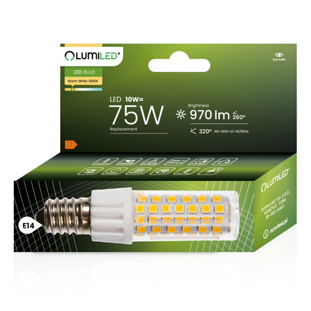 Żarówka LED E14 Tubularna T25 10W = 75W 970lm 3000K Ciepła 320° LUMILED
