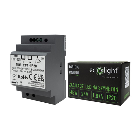 Zasilacz Na Szynę Led DIN Premium Line 45W 24V Ecolight