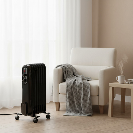 Grzejnik Olejowy 2000W Regulowany Termostat Czarny Sanico Goldlux