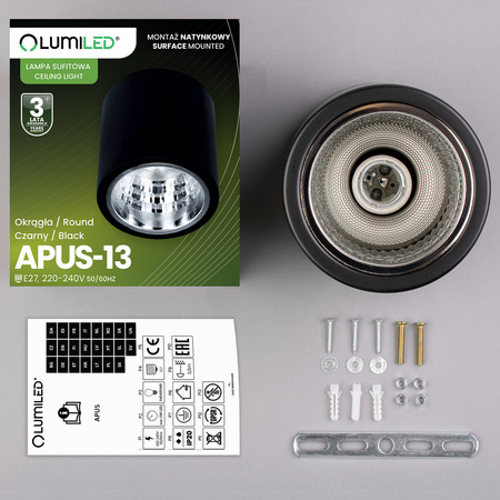 Oprawa Sufitowa Natynkowa Stała Okrągła APUS 13 Spot TUBA Czarna E27