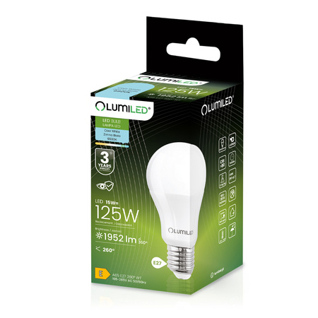 Żarówka LED E27 A60 15W = 25W 1952lm 6500K Zimna 260° LUMILED