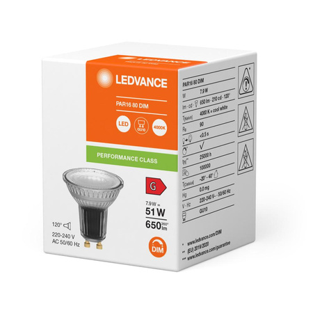 Żarówka LED PAR16 GU10 7.9W = 51W 650lm 4000K Neutralna Biała 120° ŚCIEMNIALNA LEDVANCE