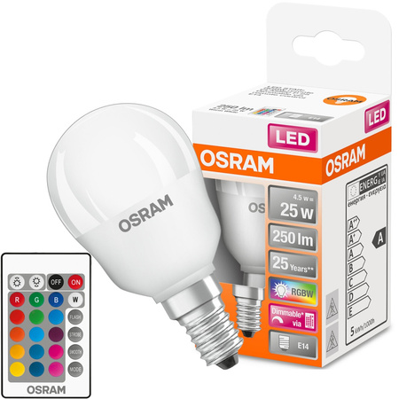 Żarówka LED E14 P45 4.5W = 25W 250lm RGBW 200° OSRAM Star + PILOT