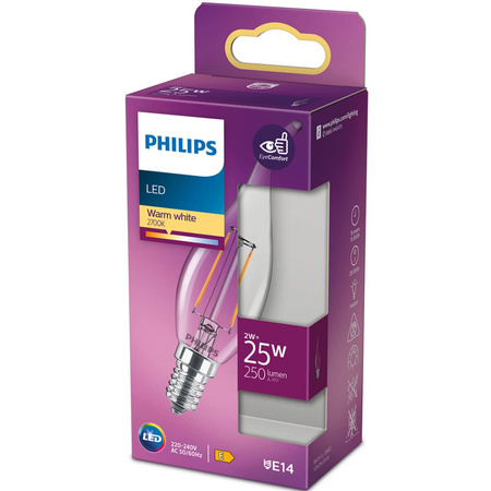 Żarówka LED E14 BA35 2W = 25W 250lm 2700K Ciepła Filament PHILIPS