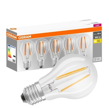 5PAK Żarówka LED E27 A60 7W = 60W 806lm 2700K Ciepła 300° Filament OSRAM