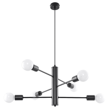 Lampa Sufitowa Wisząca Zwis 6x E27 Żyrandol Nieregularna Czarna Industrialna Duomo Sollux