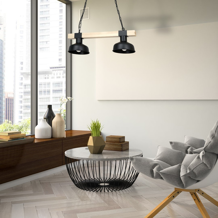 Lampa Wisząca Sufitowa FARO Czarna Drewno Naturalne 2xE27 60W Milagro