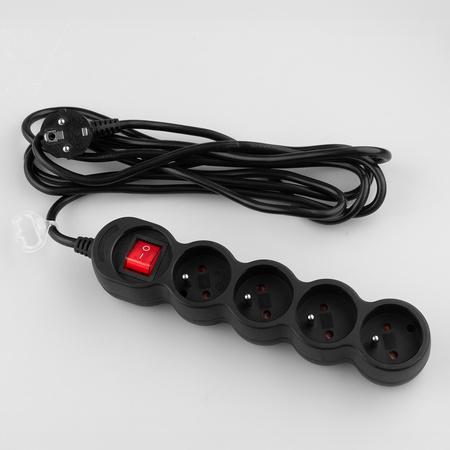 Przedłużacz Sieciowy Kabel z Uziemieniem Listwa Zasilająca 4 Gniazda 3m Włącznik ON/OFF Czarny Sznur Lendo Lumiled