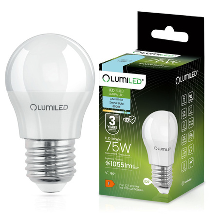 Żarówka LED E27 Kulka P45 10W = 75W 1055lm 6500K Zimna 180° LUMILED