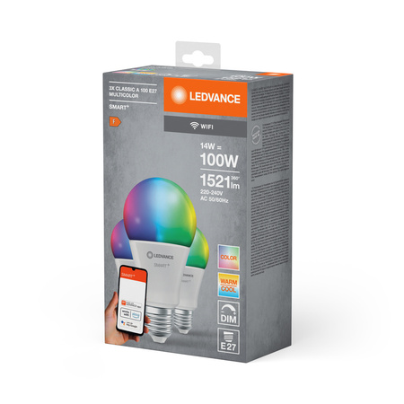 3PAK Żarówka LED E27 A75 14W = 100W 1521lm CCT RGB SMART+ WiFi Ściemniala LEDVANCE