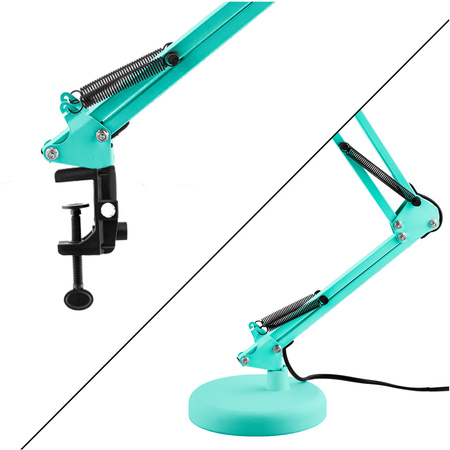 Lampka Biurkowa Kreślarska Stołowa E27 TOBI Miętowa Lumiled + uchwyt na blat