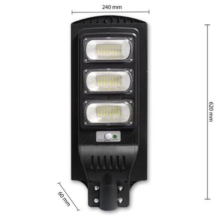 Lampa LED solarna uliczna czarna 150W 6000K zimna IP65 czujnik ruchu i zmierzchu + pilot