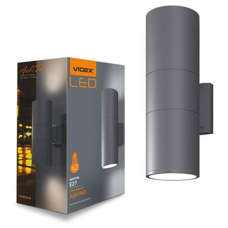 Kinkiet Ogrodowy Lampa Elewacyjna Zewnętrzna IP54 2x E27 Szara PORTER Videx