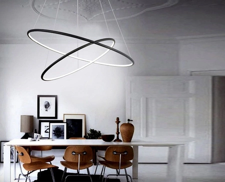 Lampa wisząca ORION dwa kręgi czarny 53W LED IP20 styl nowoczesny minimalistyczny Metal i akryl Milagro