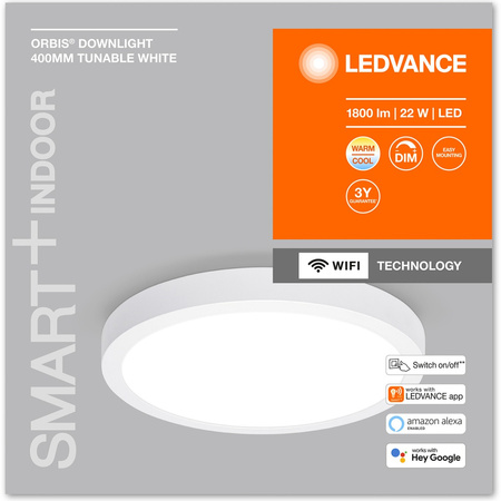 Oprawa Podtynkowa Panel LED Punktowa SPOT 22W 1800lm Ściemnialna CCT Okrągła 40cm Biały SMART+ WiFi Downlight Ledvance