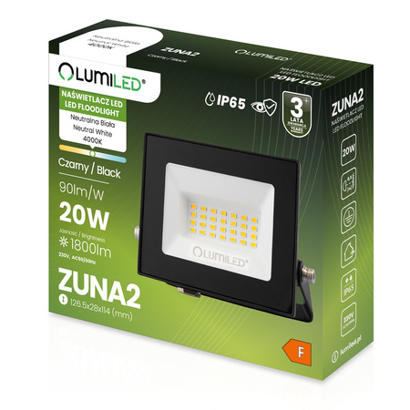 Naświetlacz LED ZUNA2 20W 1800lm 4000K IP65 Czarny LUMILED