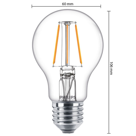 Zestaw 6x Żarówka LED E27 A60 4.3W = 40W 470lm 2700K Ciepła Filament PHILIPS