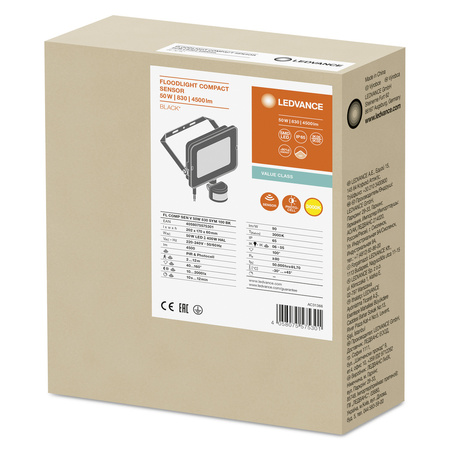 Naświetlacz LED 50W 4500lm Ciepła IP65 Czarny z czujnikiem ruchu i zmierzchu LEDVANCE COMPACT V
